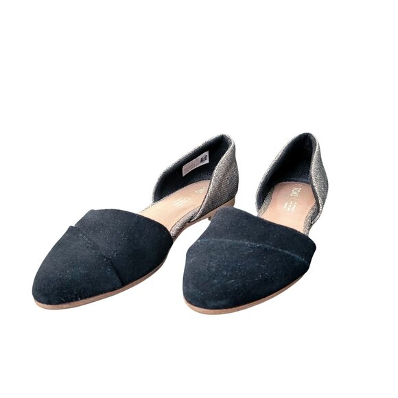 Toms Jutti Flats Womens 7 Black Suede Gray D'Orsay Colorblocked Pointed Toe - Picture 2 of 9
